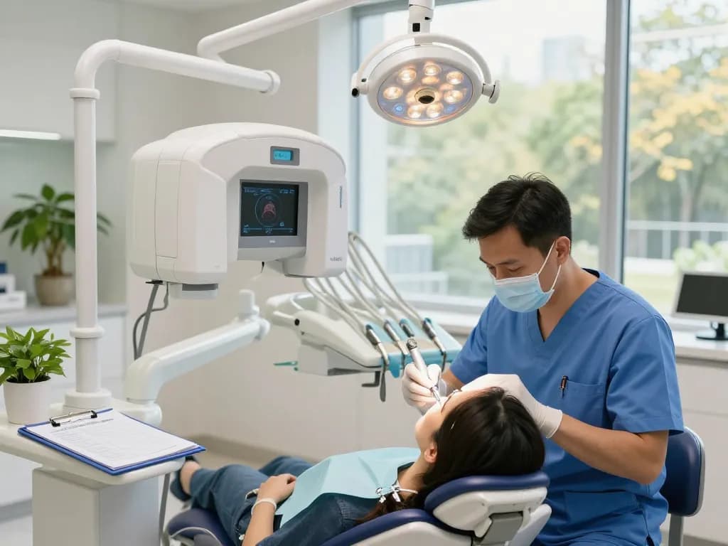 Dental tools displayed in a modern dental clinic, highlighting professional equipment and a clean environment.