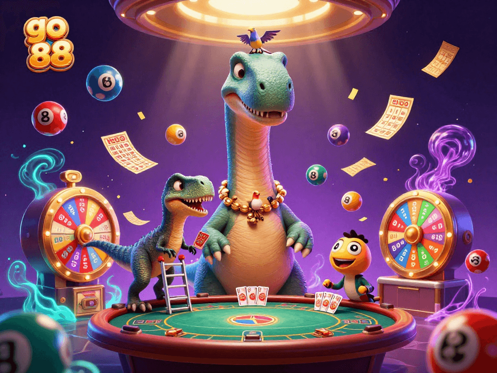Experience thrilling gameplay at go 88 with a vibrant casino scene featuring characters and dynamic gambling elements