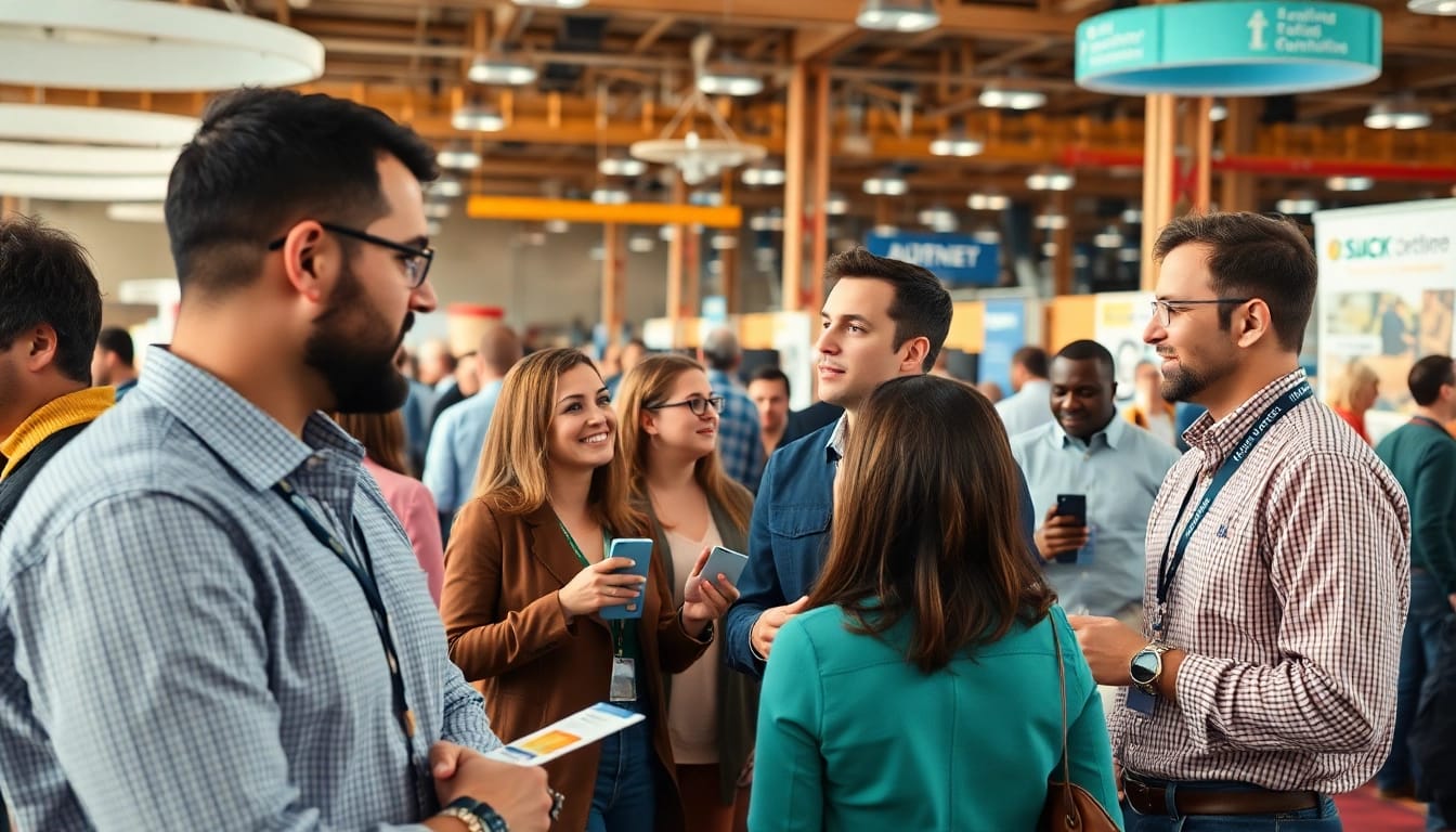 Engaging construction networking events featuring professionals exchanging ideas and business cards.