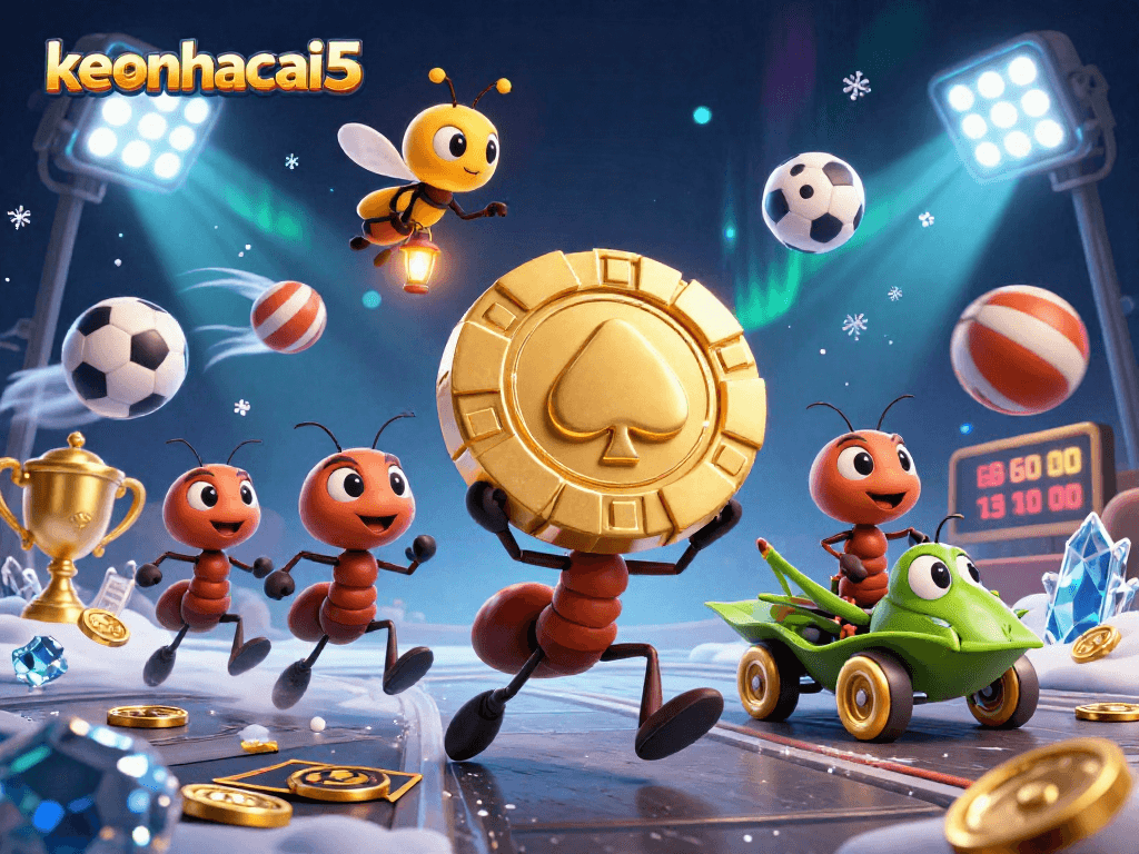 Win big with keonhacai5 in a thrilling heist scene featuring animated characters and dynamic sports elements.