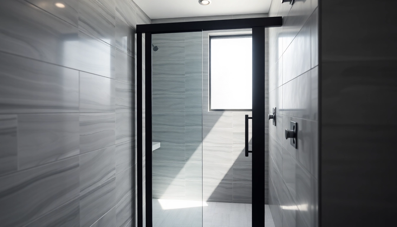 Stylish black shower door enhancing a modern bathroom's elegance.