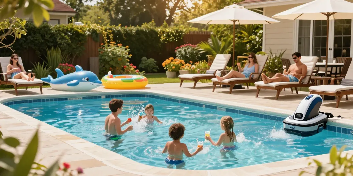 Dolphin Pool Services transforming family enjoyment with vibrant summer pool scenes in Virginia, showcasing professional cleaning and maintenance.