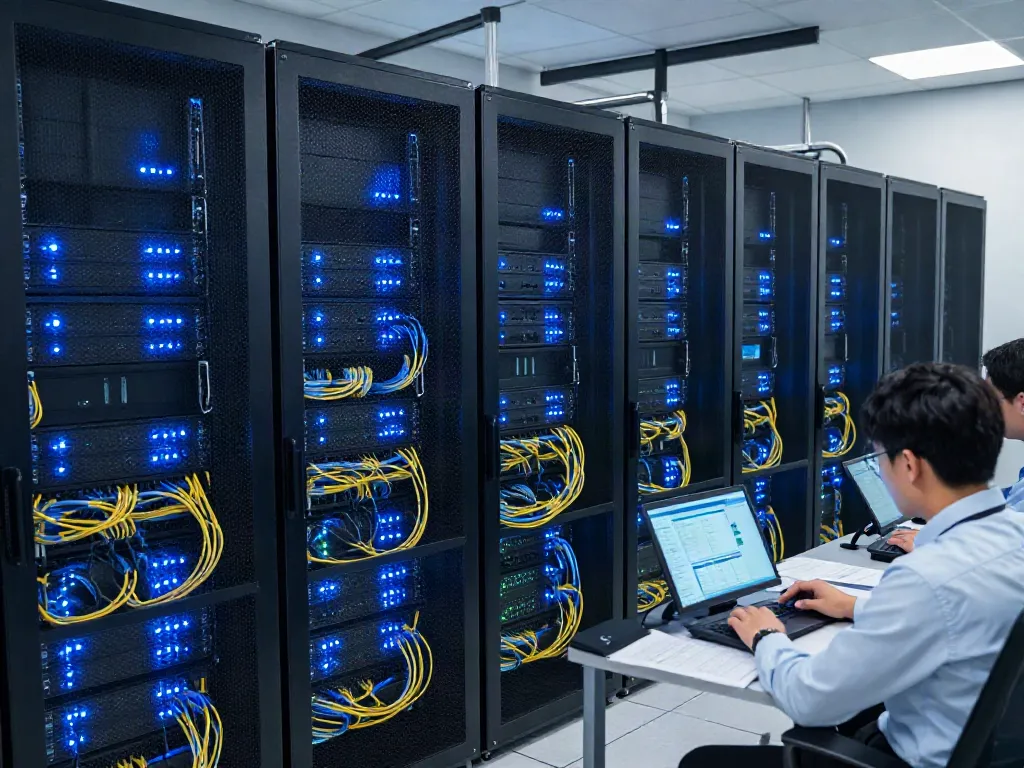 Network vulnerability assessment & penetration testing in a vibrant data center with advanced security technology.