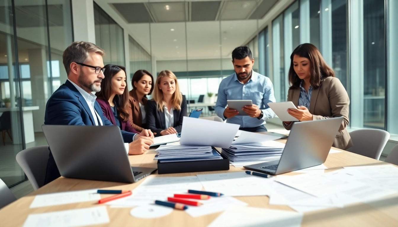 Enhance Contract Management processes through teamwork in a modern office setting.