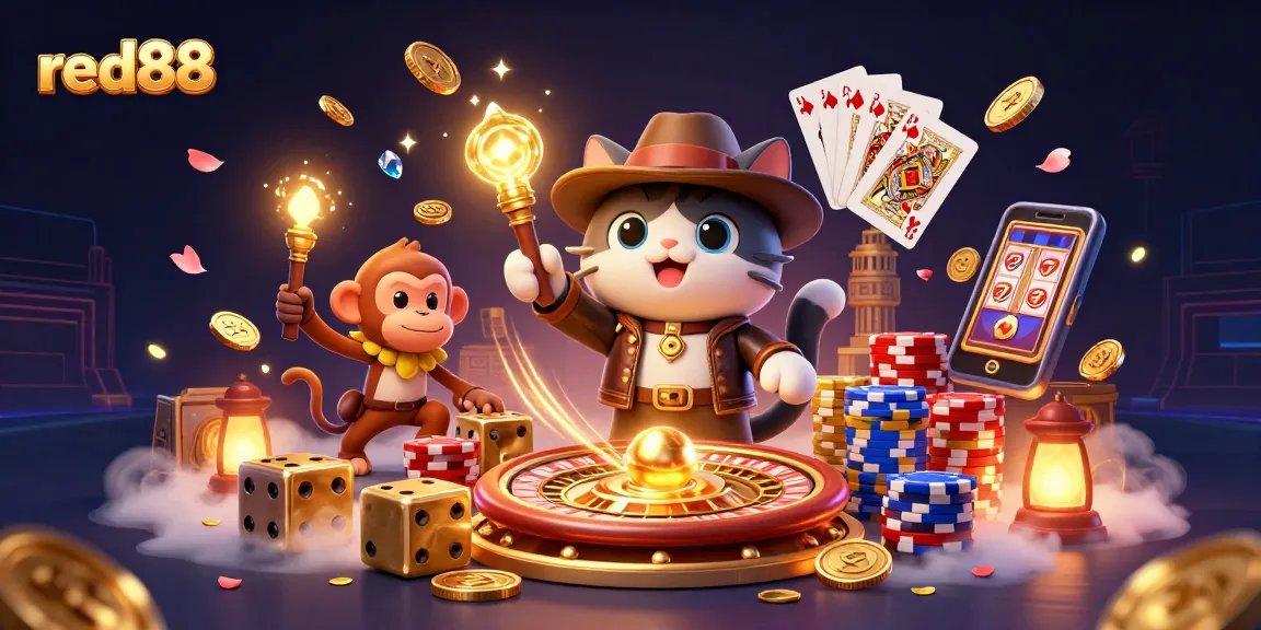 Explore the dynamic world of red88 with a captivating 3D illustration of a casino adventure.