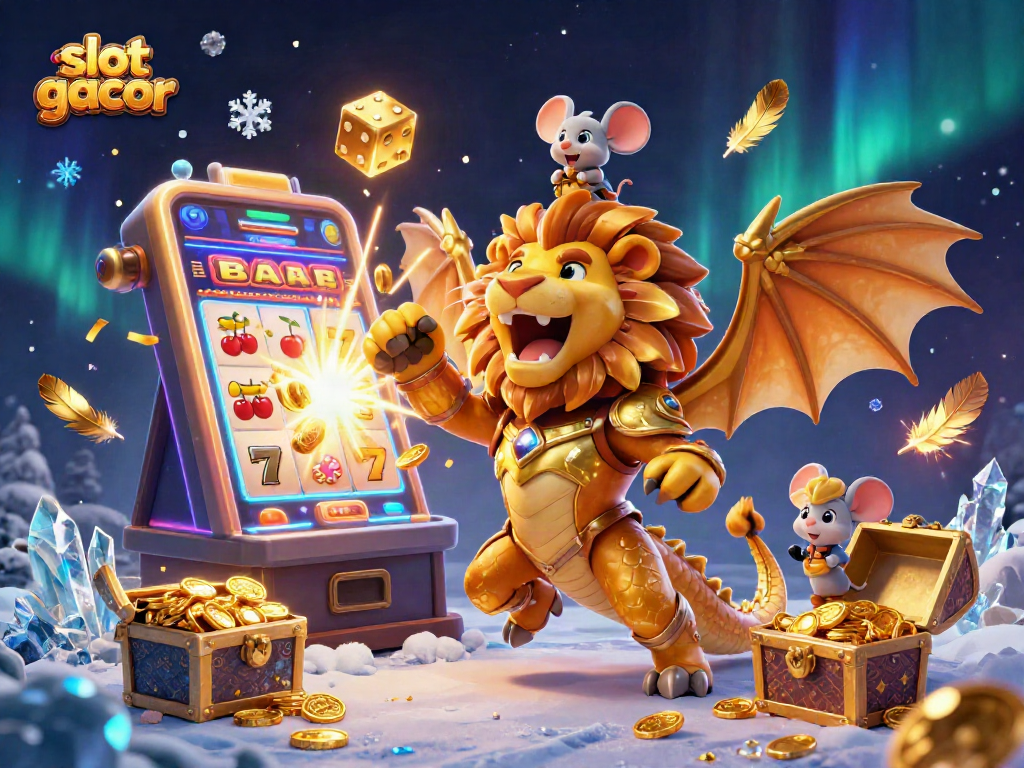 Experience thrilling slot gacor action with a triumphant chimera, vibrant slot machine, and rich game elements.