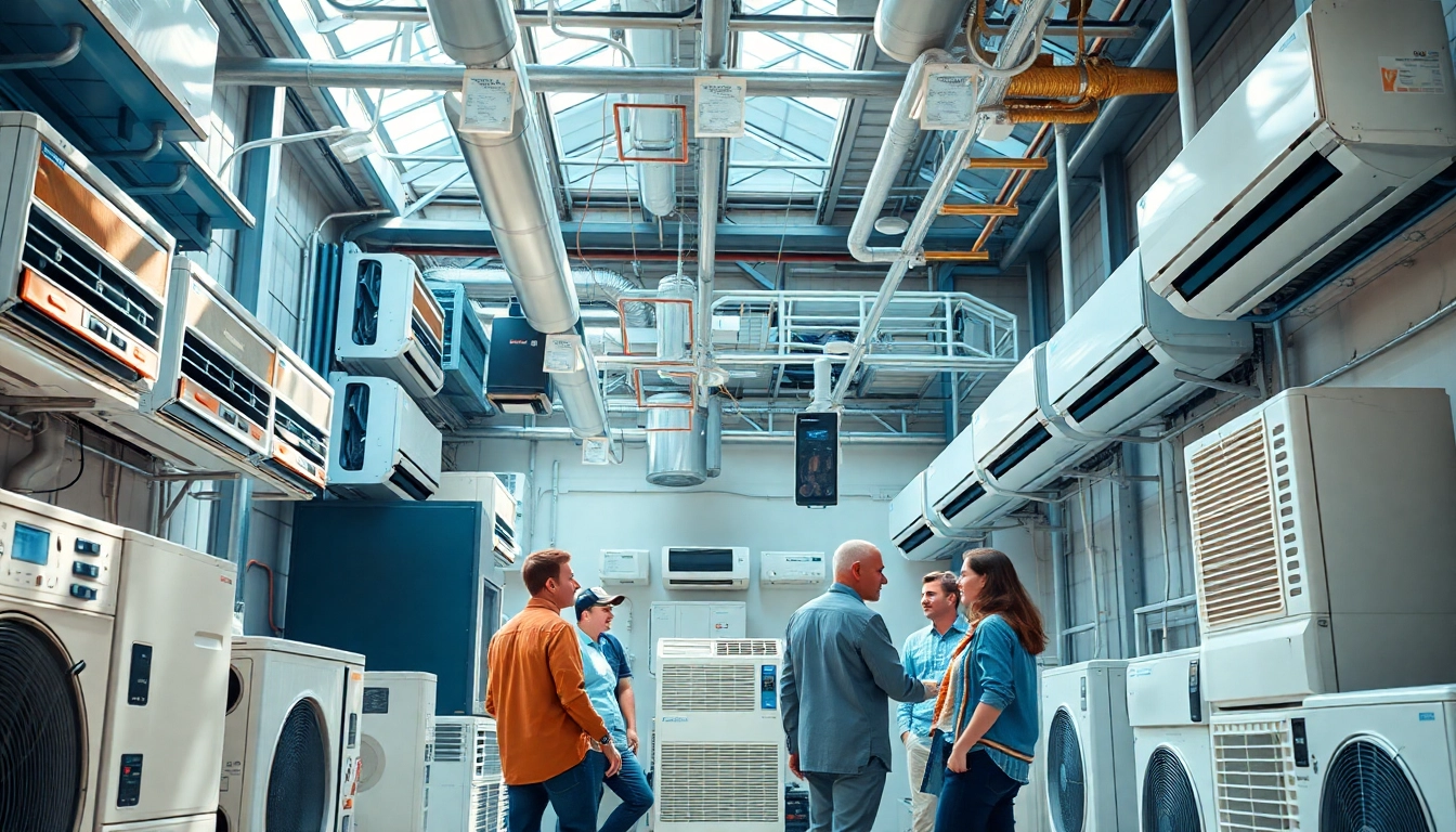 Explore a variety of air conditioning units with an american standard hvac dealer in a professional urban setting.