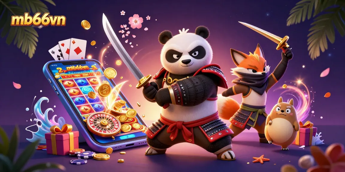 Experience thrilling gameplay at mb66vn with a dynamic scene featuring a samurai panda and exciting gaming elements.