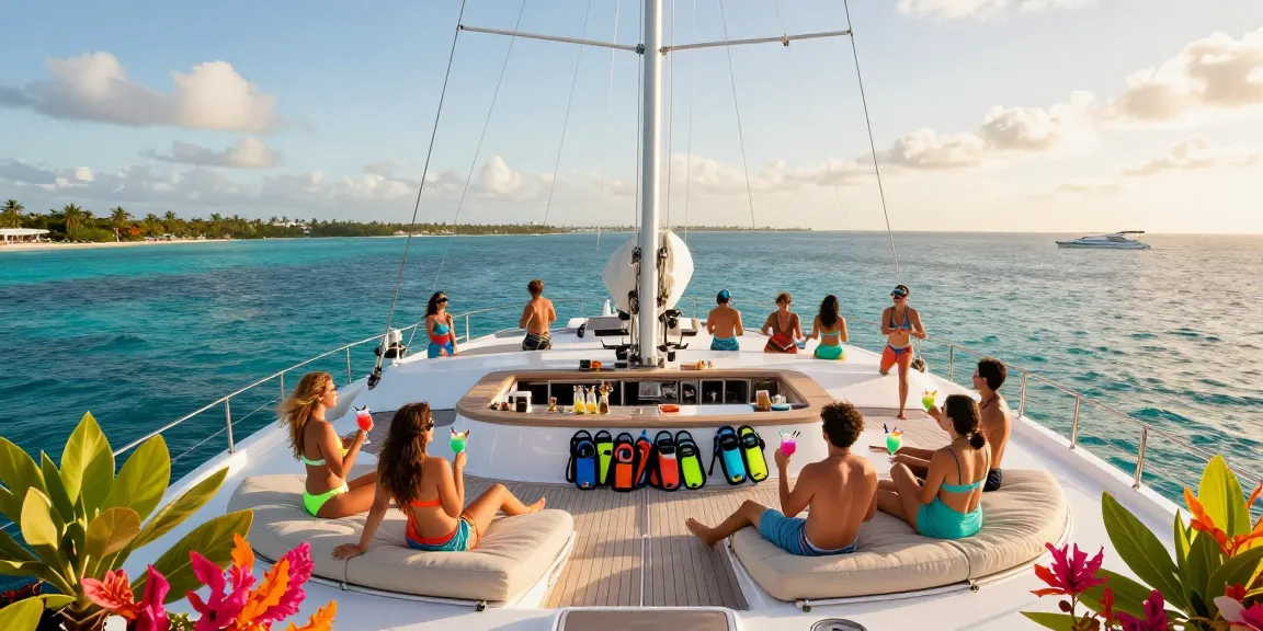 Private yacht charter Punta Cana experience with friends enjoying luxury and adventure on a catamaran.