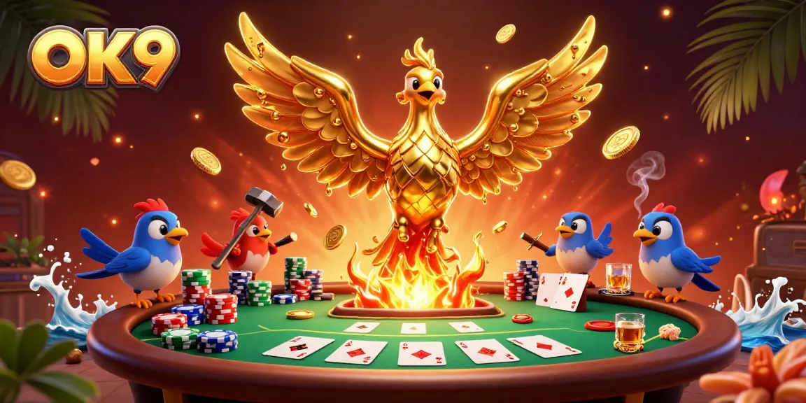 Engage with OK9 and explore thrilling poker action surrounded by decorative elements.