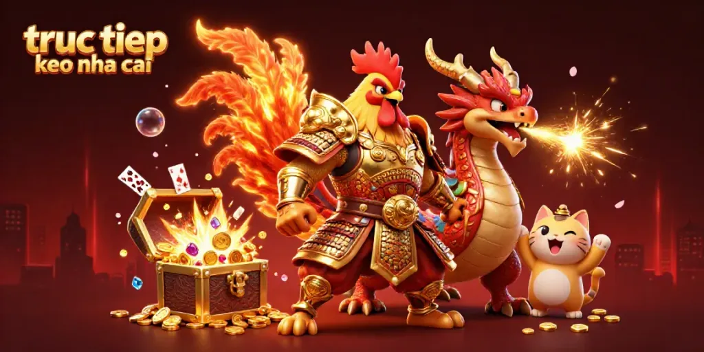 Experience thrilling action with truc tiep keo nha cai featuring a fiery rooster warrior and dragon hatchling.