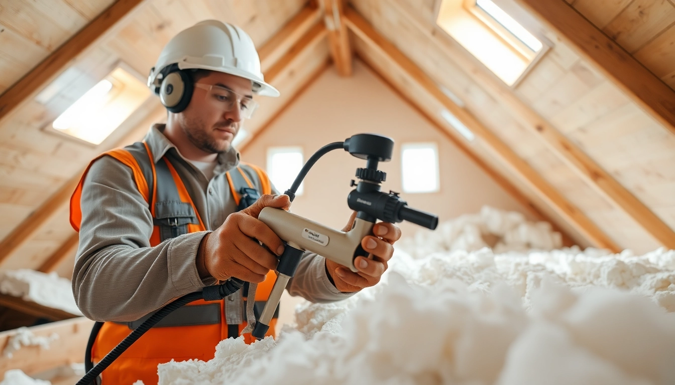 Certified spray foam removal technician working efficiently in an attic environment.