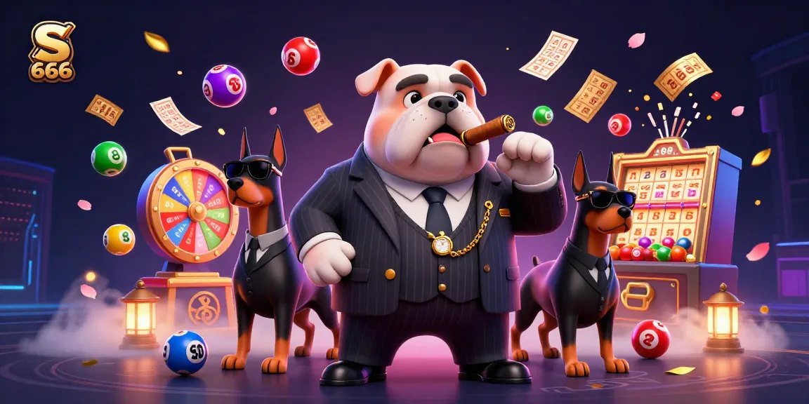S 666 engages players with vibrant lottery elements and a dynamic mafia scene featuring a bulldog and Dobermans