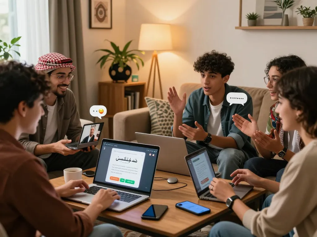 The lively شات فلسطين chat platform showcasing Palestinian youth actively connecting and conversing online.