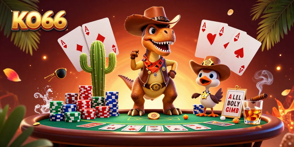 Engage with the KO66 dinosaur poker showdown featuring vibrant characters and rich casino elements.