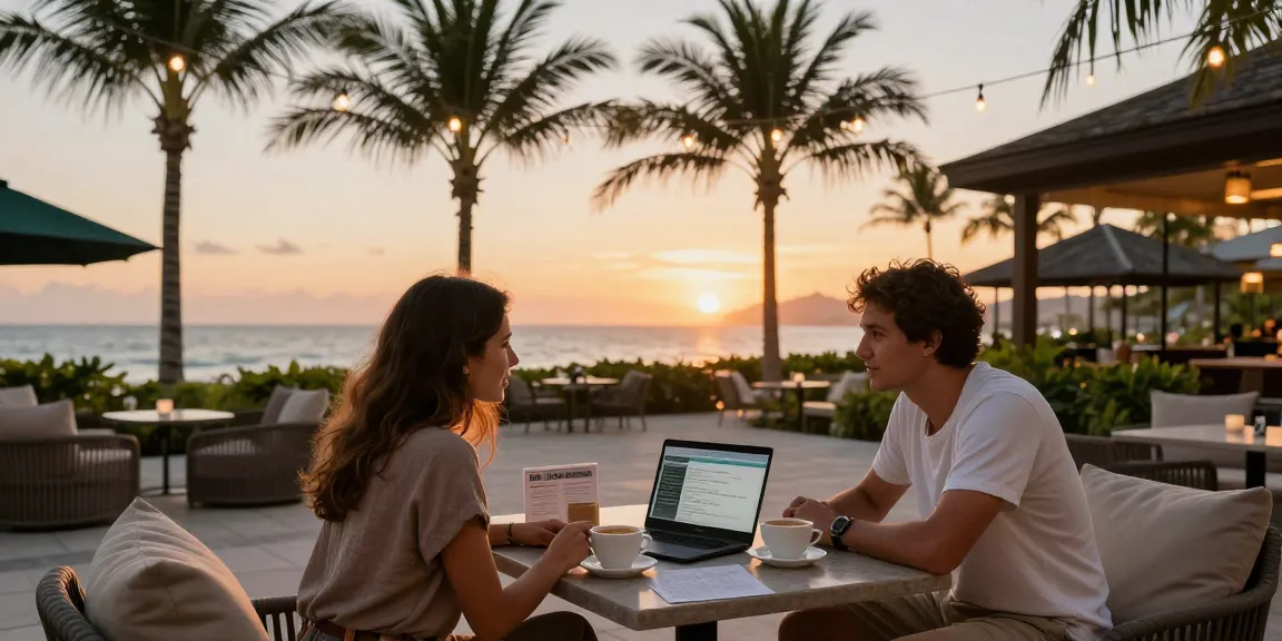 Couple exploring how can you get rid of a timeshare while enjoying a sunset at a resort.