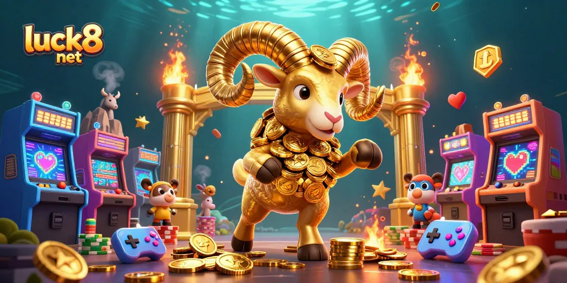Experience thrilling jackpots with luck8 net's vibrant golden ram amidst dynamic casino elements.