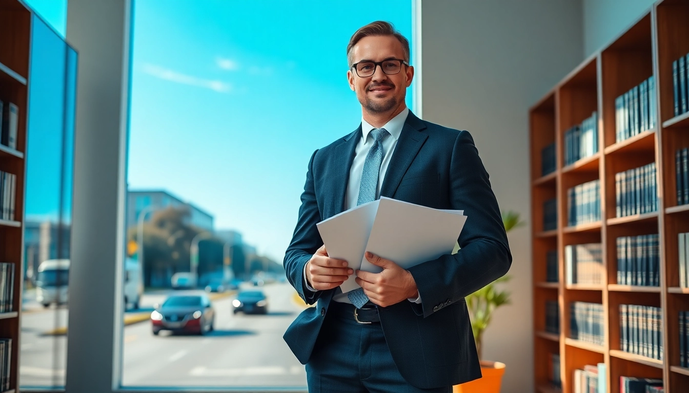 Clearwater truck accident lawyer confidently representing clients in a professional office.