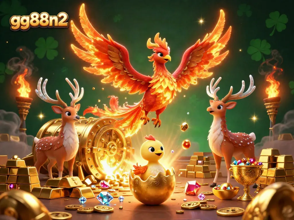 Experience the excitement of winning at gg88n2 with a vibrant phoenix and treasures packed in 3D