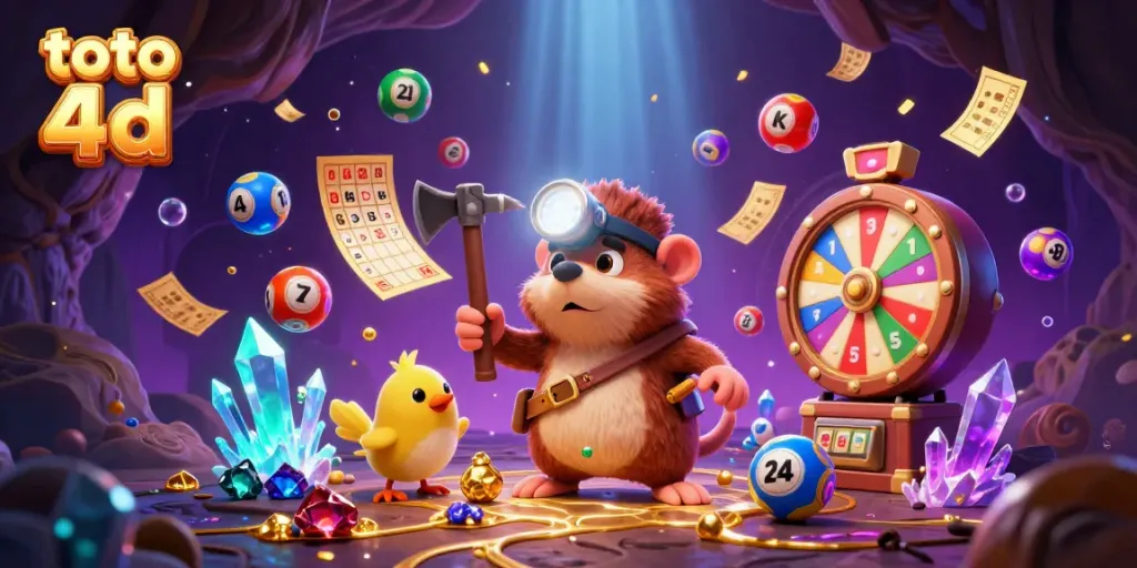 Engaging scene of a lucky mole mining treasure with lottery elements, showcasing toto 4d excitement.