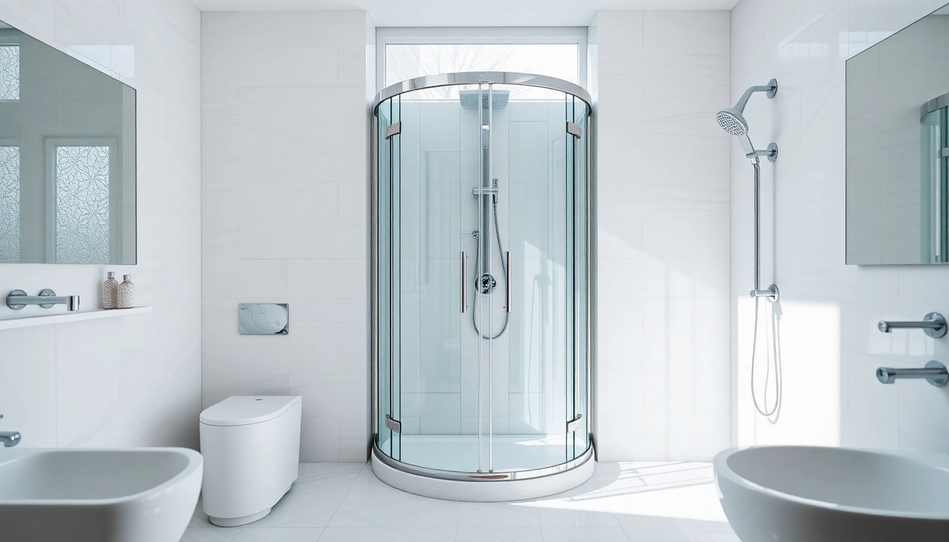 Die sonni Duschkabine 100x100 im eleganten Badezimmerdesign, umgeben von modernen Fliesen.