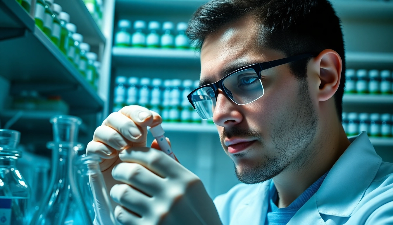 Scientist analyzing peptide samples at https://hydroresearchpeptides.com/ in a modern laboratory.