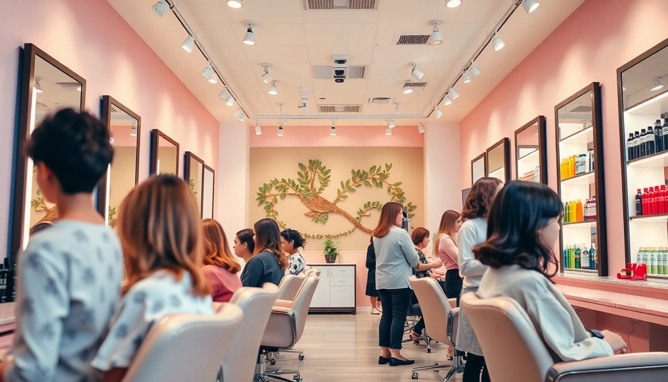Stylists providing カット 美容室 services in a modern salon.