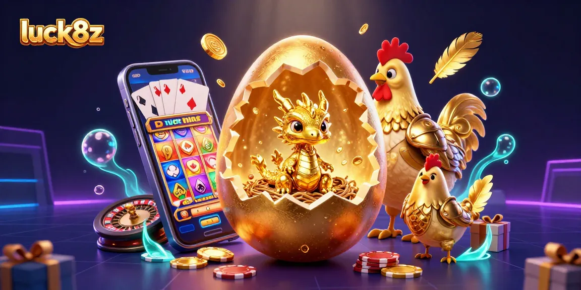 Engage in thrilling gaming at luck8z with a golden baby dragon and poker elements.