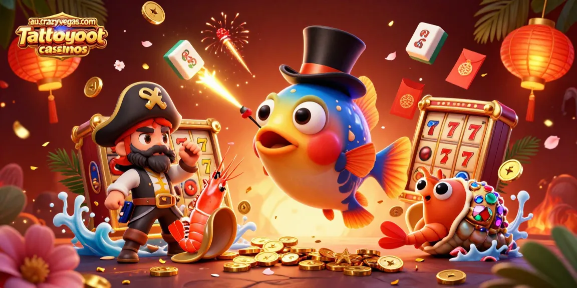 A 3D scene featuring the au.crazyvegas.com fastest payout casinos characters attracting golden coins in a dynamic gambling illustration.