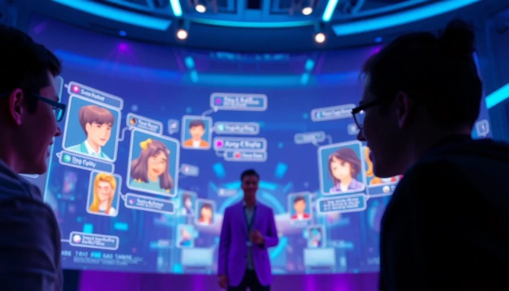 Engaging chat interface showcasing crush on ai with vibrant avatars and floating chat bubbles.