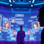 Engaging chat interface showcasing crush on ai with vibrant avatars and floating chat bubbles.