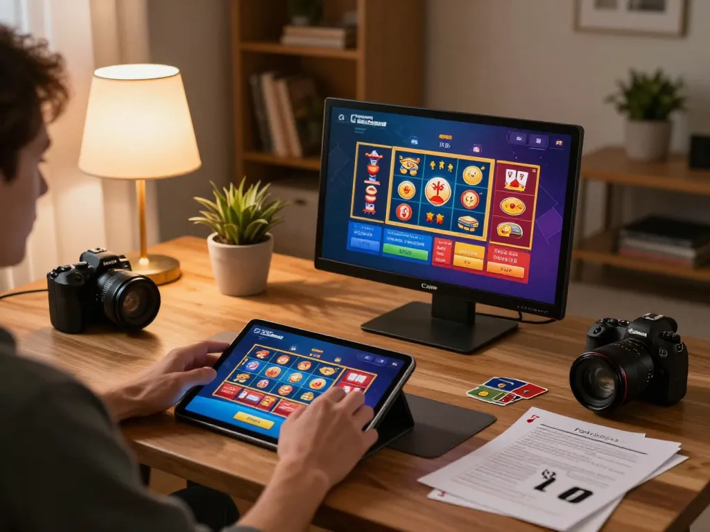 Engaged player enjoying online casino gaming on a tablet at home with https://lc88.it.com/ displayed on screen.