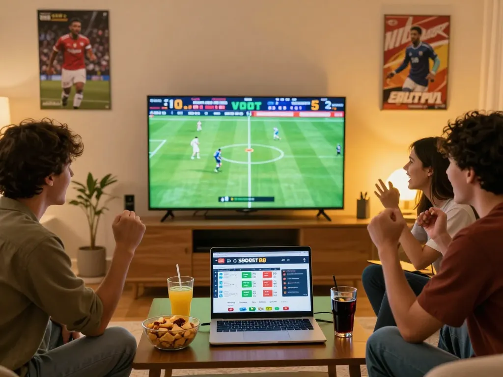 SBOBET88 enthusiasts celebrating a live sports match with betting excitement.