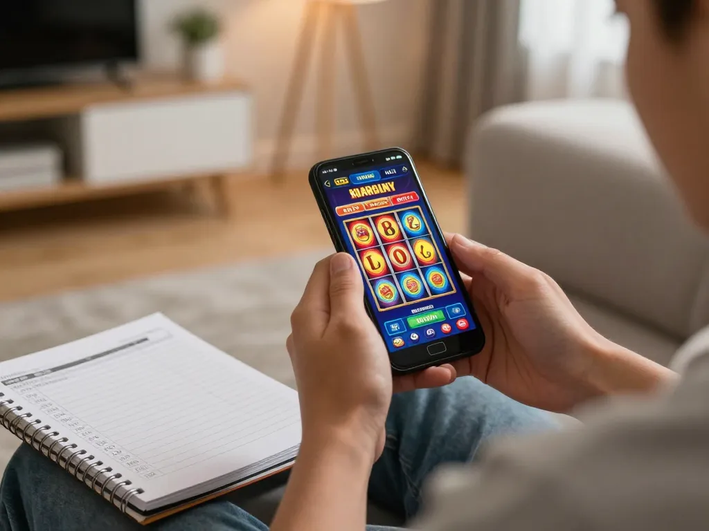 Engaging online gaming experience on mb66-t with smartphone showing vibrant slot reels