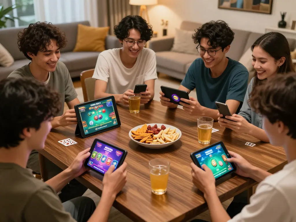 Exciting gameplay of teen patti master apk in a vibrant living room with friends enjoying games together.