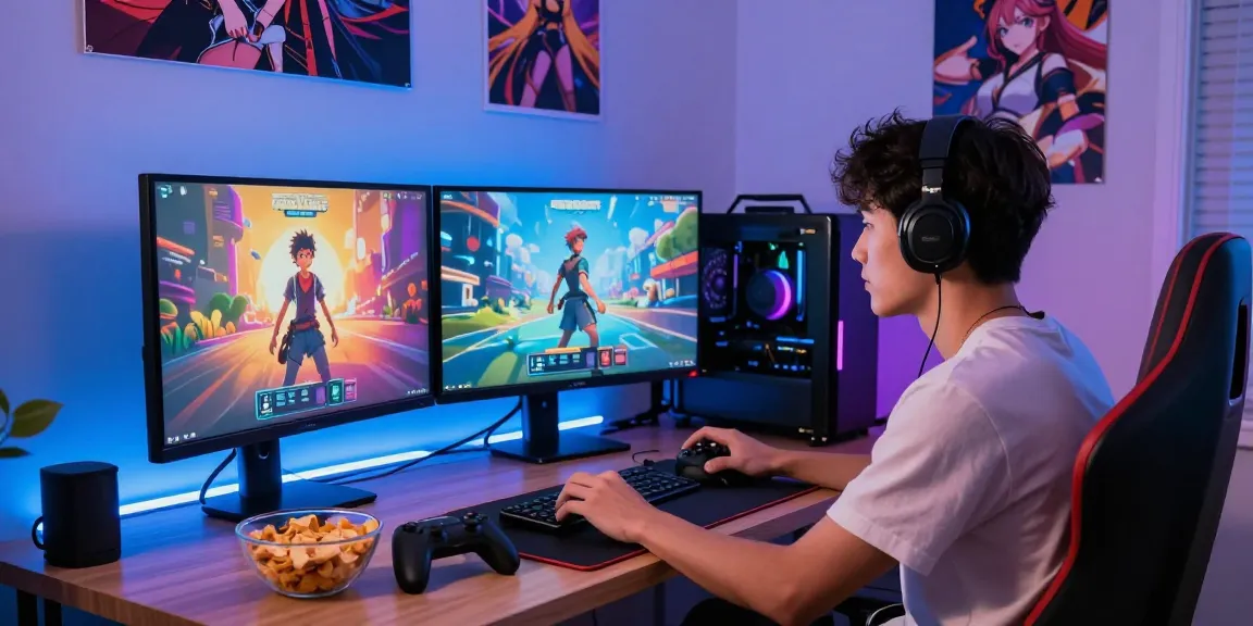 Engaging gamer in cozy setting enjoying nsfw ai game with vibrant graphics.