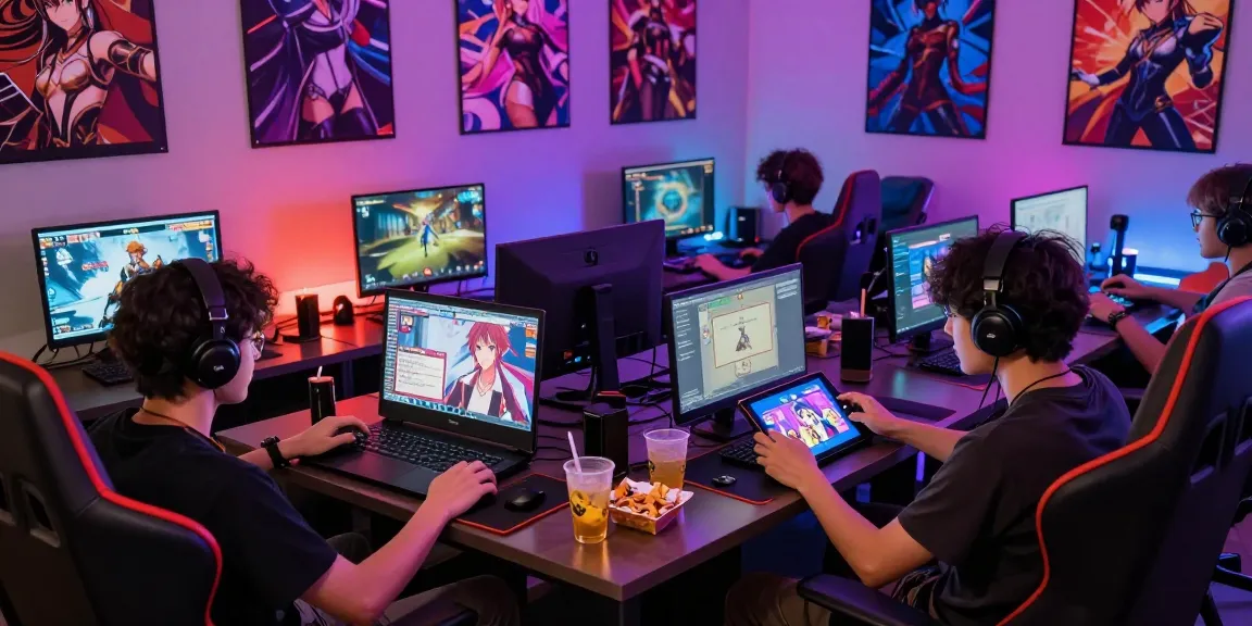 Engaged players enjoying hentaigames in a vibrant gaming lounge atmosphere.